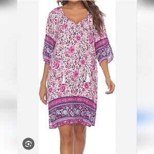 Women’s Pink Floral Swim Cover-Up Dress Size L